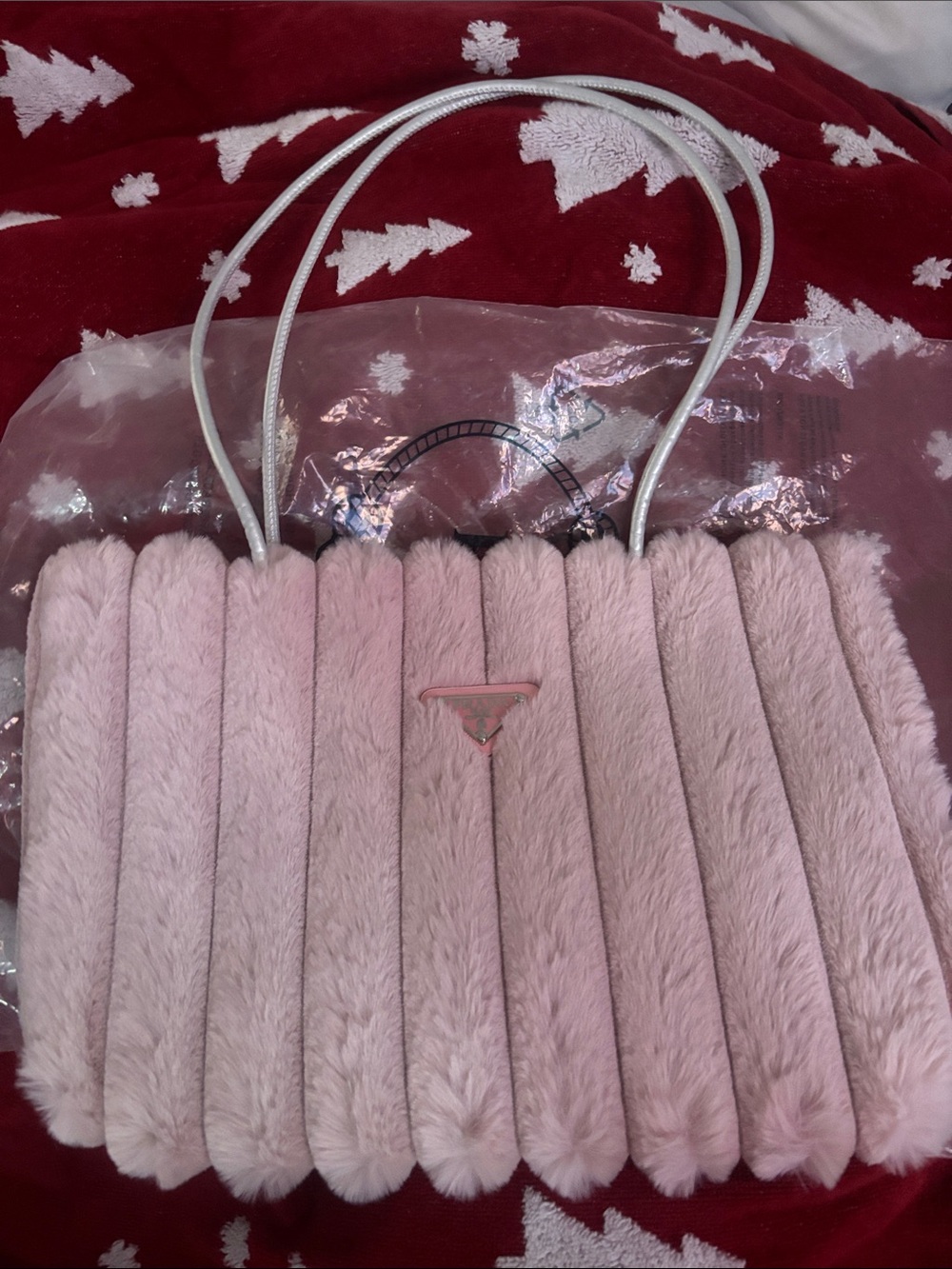Prada Pink Faux Fur Tote Bag with Silver Handles - Designer